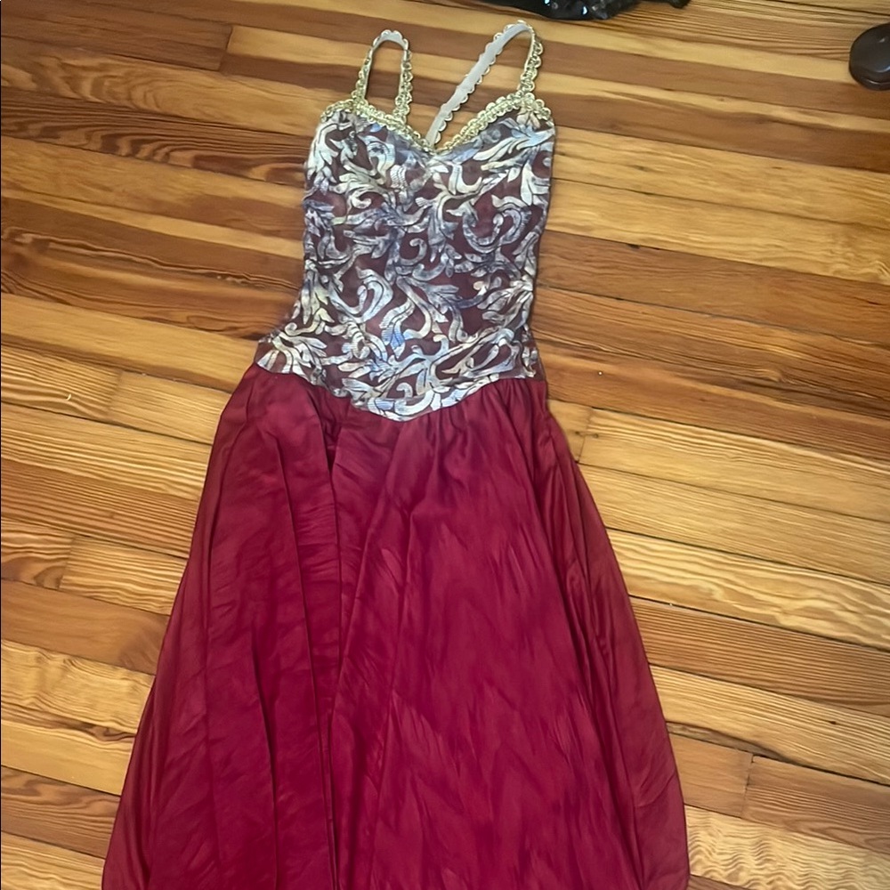 Elegant Red and Silver Gown with Beaded Straps